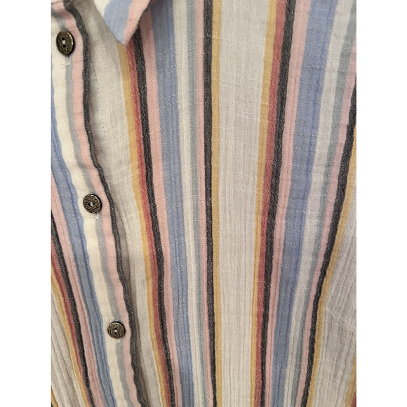 Soft Surroundings White Blue Striped Button Up Shirt Size Medium - Picture 3 of 10